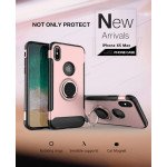 Wholesale iPhone Xs Max 360 Rotating Ring Stand Hybrid Case with Metal Plate (Rose Gold)